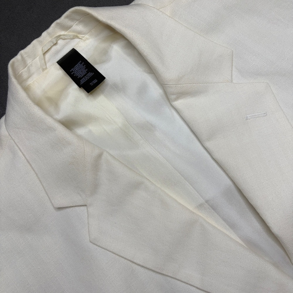 Vtg Claiborne Sport Coat Mens 42L Cream Linen Cotton Herringbone 3-Button Blazer